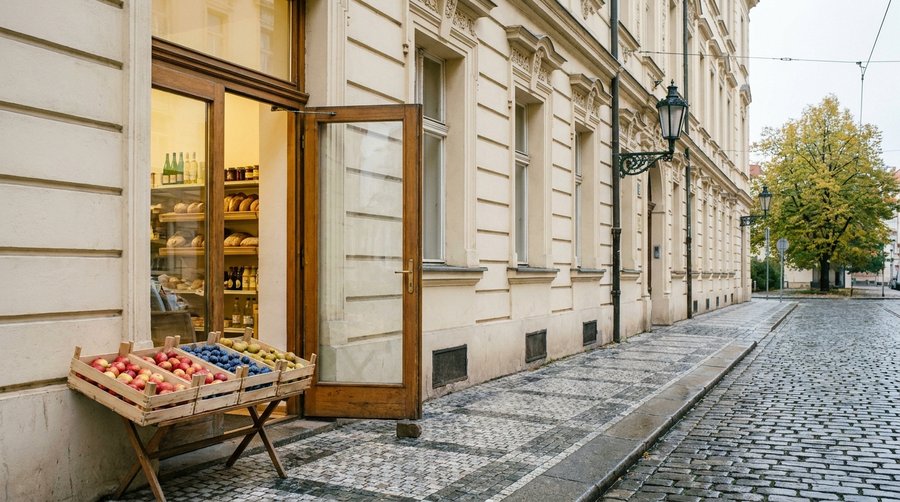 небольшой продуктовый магазин на старой улице